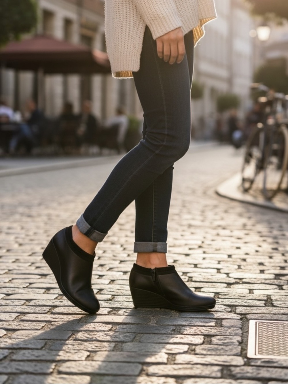 Fly London classic black leather wedge slip on booties size 41
